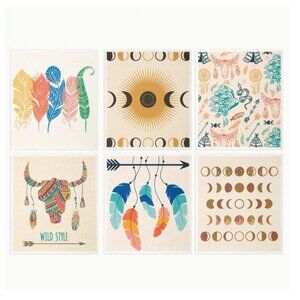 NEW Set of 12 Swedish Dishcloths - Boho, Feather, Moon Celesital, Sustainable